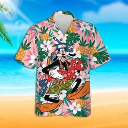 Disney Hawaiian Shirt Summer Beach Goofy Dog The Diver Disney Aloha Button Up Shirt