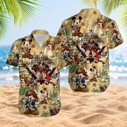 Disney Hawaiian Shirt Summer Beach Mickey Pirates Of Caribbean Disney Aloha Button Up Shirt