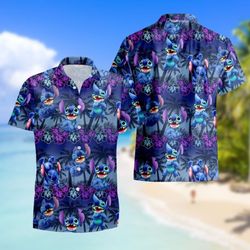 Disney Hawaiian Shirt Summer Beach Stitch Palm Tropical Pattern Disney Aloha Button Up Shirt