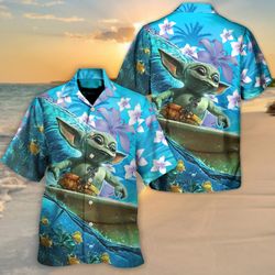 Disney Star Wars Hawaiian Shirt Summer Beach Starwars Baby Yoda Surfing Aloha Button Up Shirt
