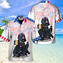 Disney Star Wars Hawaiian Shirt Summer Beach Starwars Independence Day 4th Of July Darth Vader With Beer Aloha Button Up