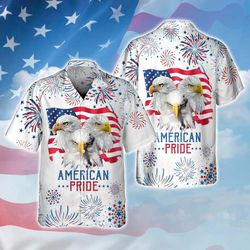 Eagle American Pride 4th Of July Patriotic American Flags White Aloha  Summer Graphic Prints Button Up Shirt.jpg