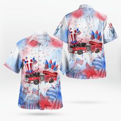 Firefighter 4th Of July Patriotic American Flags Aloha  Summer Graphic Prints Button Up Shirt.jpg