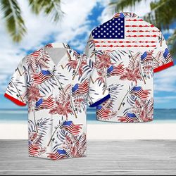 Fishing Flag 4th Of July Patriotic American Flags Aloha  Summer Graphic Prints Button Up Shirt.jpg