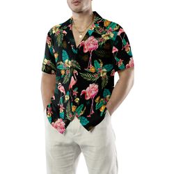 Flamingo Tropical Pattern Black Tropical Shirt Summer Beach Flamingo Aloha Shirt