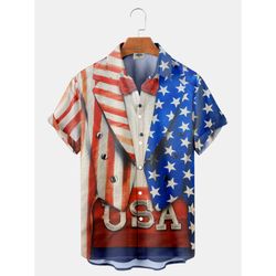 Funny 4th Of July Patriotic American Flags Aloha  Summer Graphic Prints Button Up Shirt.jpg