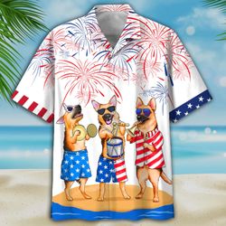 German Shepherd 4th Of July Patriotic American Flags Aloha  Summer Graphic Prints Button Up Shirt.jpg