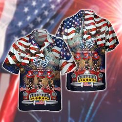 German Shepherd Dogs 4th Of July Patriotic American Flags Aloha  Summer Graphic Prints Button Up Shirt.jpg