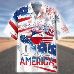 Glass Drinking Cheer Up 4th Of July Patriotic American Flags Aloha  Summer Graphic Prints Button Up Shirt.jpg