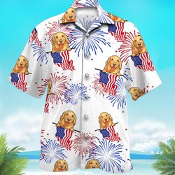 Golden Retriever 4th Of July Patriotic American Flags Aloha  Summer Graphic Prints Button Up Shirt.jpg