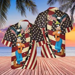 Goofy Disney 4th Of July Patriotic American Flags Aloha  Summer Graphic Prints Button Up Shirt.jpg
