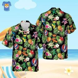 Grateful Dead Tropical Shirt Summer Beach Dancing Bear Pattern Aloha Shirt