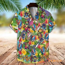 Grateful Dead Tropical Shirt Summer Beach Grateful Dead Floral Tropical Aloha Shirt
