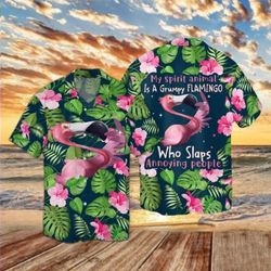 Grumpy Flamingo Tropical Shirt Summer Beach Flamingo Aloha Shirt