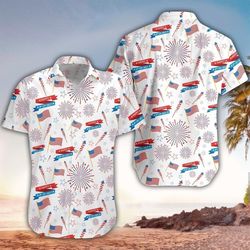 Happy 4th Of July Patriotic American Flags Aloha  Summer Graphic Prints Button Up Shirt.jpg