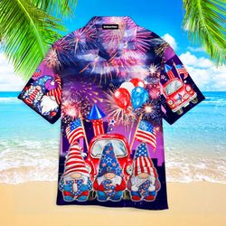 Independence USA Flag America Gnome 4th Of July Tropical Shirt Summer Beach Patriotic Aloha Shirt