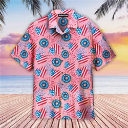 Independence USA Flag Donuts Pink 4th Of July Tropical Shirt Summer Beach Patriotic Aloha Shirt