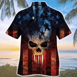 american flag skull art all over print hawaiian shirt
