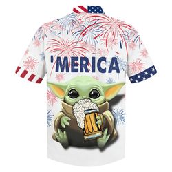 Baby Yoda With Beer Merica Hawaiian Shirt