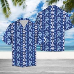Bigfoot Blue Floral Hawaiian Shirt Summer Button Up