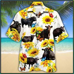 Black Angus Cattle Sunflower Hawaiian Shirt