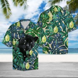 Black Panther Tropical Leaves Hawaiian Shirt Summer Button Up