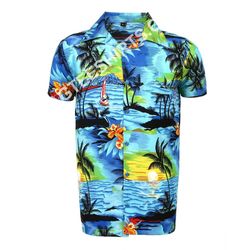 Blue Beach Palm All Over Printed Hawaiian Shirt