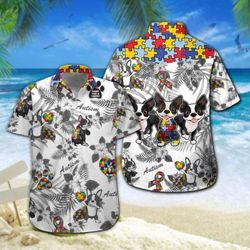Boston Terrier Autism Hawaiian Shirt Summer Button Up