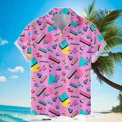 Retro 80s 90s Pattern Tropical Shirts For Men Women, Vintage Disco Mens Outfits Button Down Short Shirt