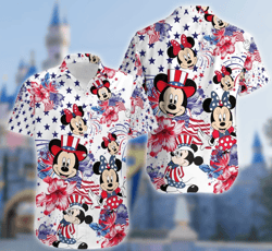 Cute Mouse Girl Floral Colorful Summer Shirt, Cartoon Character Button Up, Magic Kingdom Fourth Of July Shirt