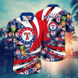 MLB Texas Rangers Tropical Shirt, Flower Bloom In Glory For Fans
