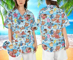 Finding Nemo Tropical Shirt, Clownfish Beach Summer Shirt, Disneyland Fish and Turtle Aloha Shirt, Magic Kingdom Shirt