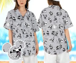 Mickey Steamboat Willie Tropical Shirt, Classic Mickey Mouse Summer Shirt, Disneyland Cruise Aloha Shirt