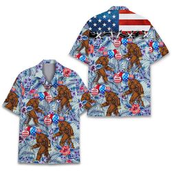 Bigfoot American Flag Tropical Shirts For Men Women, Bigfoot Patriotic Shirt, Summer Tropical, Independence Day