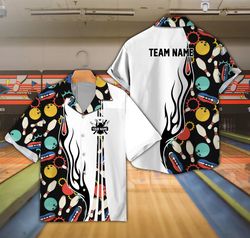 Personalized Bowling Tropical Shirt, Custom Bowling Team Name Shirt, Gift For Bowler Bowling Party Shirt, Retro Bowling