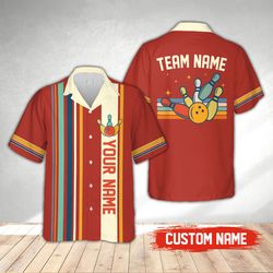 Personalized Retro Bowling Tropical Shirt, Custom Name Bowler Summer Shirt, Matching Bowling Team Summer Shirt