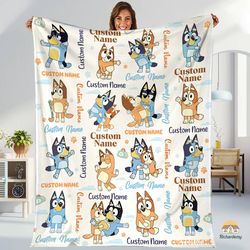 Personalized Bluey Blanket, Bluey Family Soft Cozy Fleece Throw Blankets, Bluey Birthday Blanket, Bluey Family Blanket f