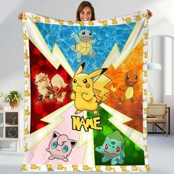 Eevee Pikachu Bulbasaur Evolution Christmas Blanket, Personalized Pikachu Blanket, Xmas Gift, Eevee Blanket, Charmander