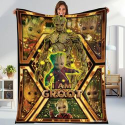 I Am Groot Guardians of the Galaxy Fleece Blanket  I Am Groot Baby Groot Blanket  Avengers Superhero Throw Blanket for B