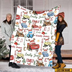 Personalized Cars Christmas Fleece Blanket, Custom Lightning Mcqueen Blanket, Disneyland Cars Blanket, Throw Blanket For