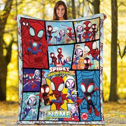 Personalized Spidey And Amazing Friends Fleece Blanket  Spider Man Blanket  Spiderman Ghost Spider Throw Blanket for Bed