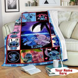 Personalized Stitch Custom Name Sherpa Fleece Quilt Blanket