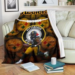 Pittsburgh Steelers American Football JuJu Smith-Schuster  Steelers Doodle Sherpa Fleece Quilt Blanket