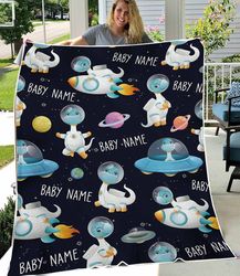 dinosaur personalized baby fleece sherpa blankets - custom baby blanket with name for girls and boys, newborn blanket, g