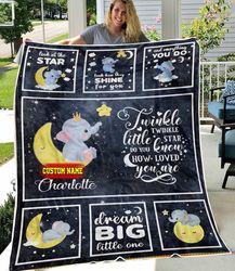 elephant personalized baby fleece sherpa blankets - custom baby blanket with name for girls and boys, new born blanket,