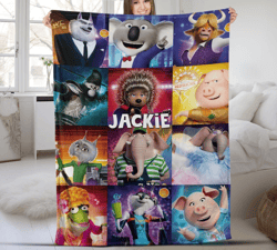 Personalize Sing Pig Blanket, Sing 2 Movie Cartoon, Birthday Gift Baby Name Blanket, Velveteen Plush Blanket