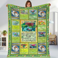 Bulbasaur Fleece Blanket | Bulbasaur Evolutions Trading Card Blanket | Lover Anime Charizard Blanket | Venusaur
