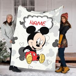 Personalized Name Disney Mickey Blanket, Baby Mickey Fleece Mink Sherpa Blanket, Magic Kingdom Blanket