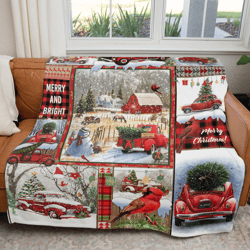 Christmas red truck Sherpa Fleece Quilt Blanket BL1225 - Wisdom Teez.png