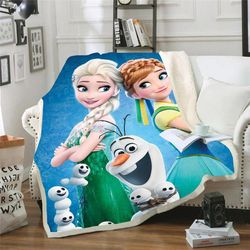 Elsa & Anna And Olaf Disney Frozen Sherpa Fleece Quilt Blanket BL2008